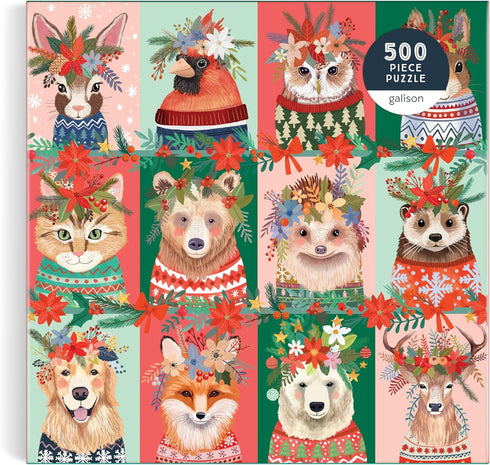 Galison Furry and Bright – 500 Piece Jigsaw Puzzle of Adorable Portraits of Furry Friends for The Holidays