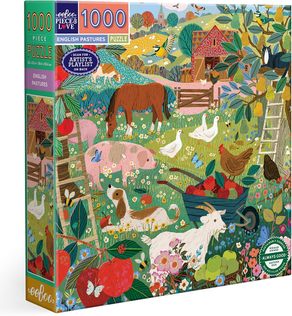 eeBoo 1000 Piece Puzzle - English Pastures Jigsaw Puzzle for Adults, Square