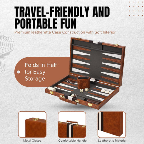 Backgammon 15 Inches Backgammon Sets Gammon Set Backgammon Set Premium Medium Brown - for Adults and Kids - Leatherette
