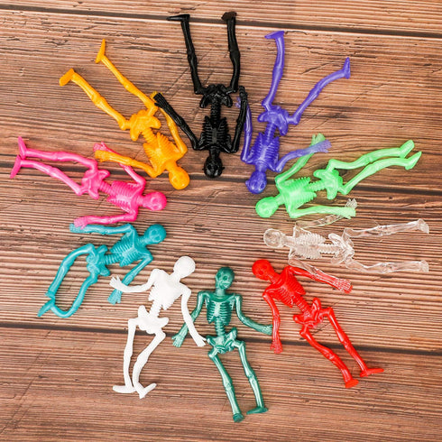 Konsait 24 Pack Stretchy Skeletons, Random 10 Glitter Color Sensory Bendable Toys, Party Favors for Kids Halloween