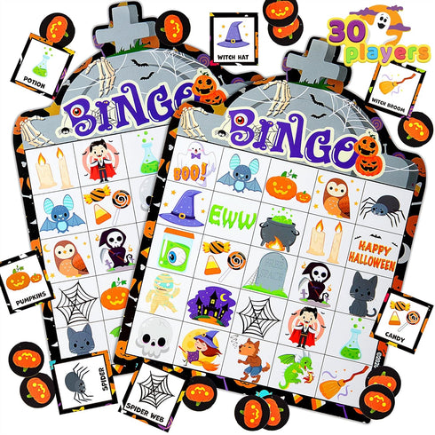 JOYIN 28 Players Halloween Bingo Game Cards for Kids, Classroom & Family Group Activities