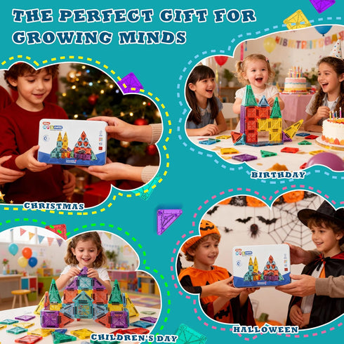 RiteHold 43PCS 2 Set 3-8 Magnetic Tiles for Kids Mini Magnet Tiles Building Toddlers Magnetiles Travel Toys with Case
