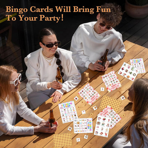FTRZX Famliy Summer 24 04 Strawberry Bingo Cards, Food Daisy Party Bingo Cards for Adults, Bingo Games for Birthday