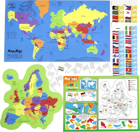 Country 5-8 8-13 5, 6, 7, 8, 9, 10, 11, 12 Imagimake Mapology World Map Puzzle - Includes Flags & Capitals | Fun Jigsaw