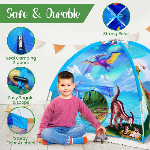W&O Dino Paradise Super Dome - Dinosaur Tent with Roar Button and LED Lights for Kids Aged 3-12, Indoor & Outdoor Fun