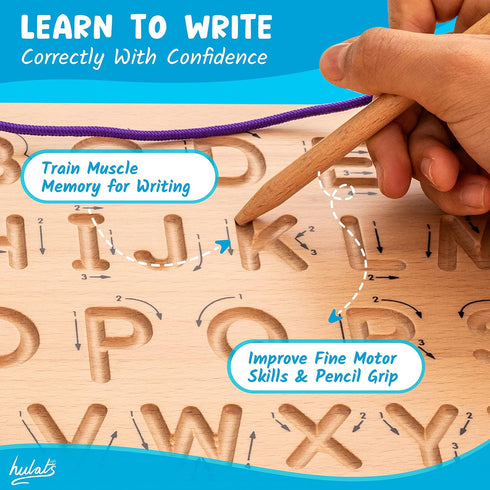 3-5, 3+ 3-5 Hulats Learn to Write: Portable Wooden Alphabet Letter Tracing Sensory Pad Board - Toddler Writing Practice