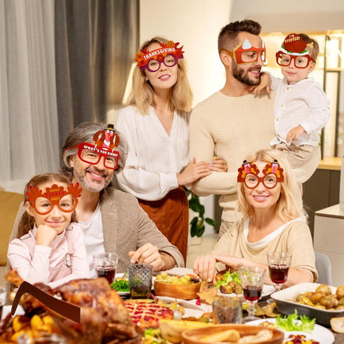 JOYIN 24 Pcs Thanksgiving Turkey Eyeglasses, Pumpkin Maple Leaves Photo Props for Kids Thanksgiving Party