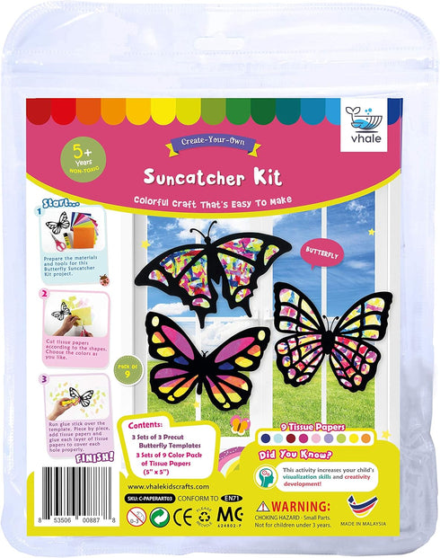 VHALE Suncatchers Craft 3 Sets (9 Cutouts) with Tissue Papers, Stained Glass Effect Paper Sun Catcher Kit