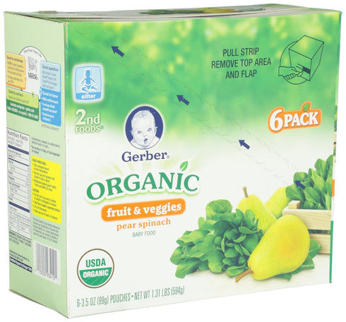 Gerber 2nd Foods Organic, Pear Spinach (6 Count, 3.5 Oz Each)