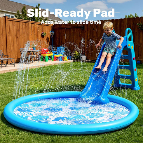 6ft Summer SLOOSH Splash Pad Sprinkler Mat - Tropical Leaves Outdoor Water Play Toys for Kids Dogs, Backyard Party