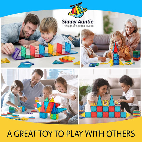 123 2 3-8, Set SUNNY AUNTIE Magnetic Tiles PCS with Cars & Storage Bag Magnetic Building Tiles STEM Toy for Kids Ages