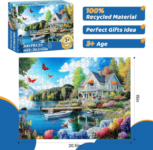 300 300 20.5 15 Pieces Puzzles for Adults | Lake House Jigsaw Puzzles | Large Piece Puzzle for Children Adults Seniors