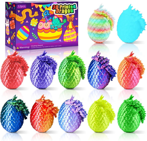 Impossmaker 12PCS 3D Dragon Eggs with Dragon Inside, Easter Basket Stuffers Mini