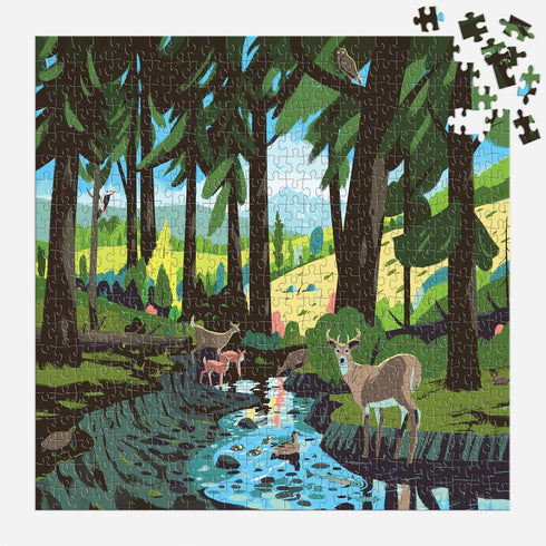 Galison Woodland Pass – 500 Piece Jigsaw Puzzle of an Evergreen Scene of Woodlands and Wildlife