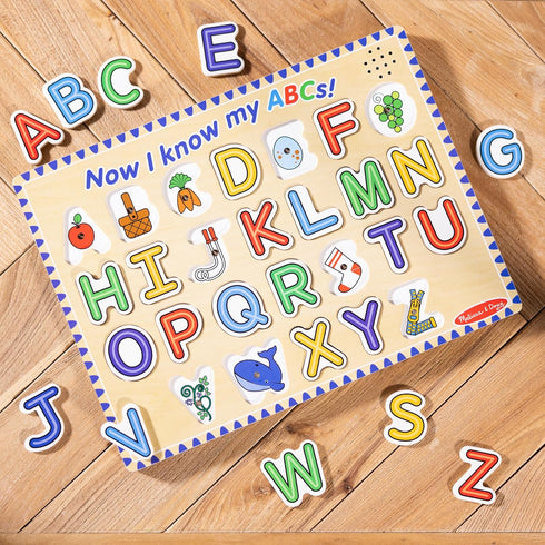 Melissa & Doug Wooden Alphabet Sound Puzzle - 26 pcs Wooden Puzzle with Sound Effects - FSC Certified