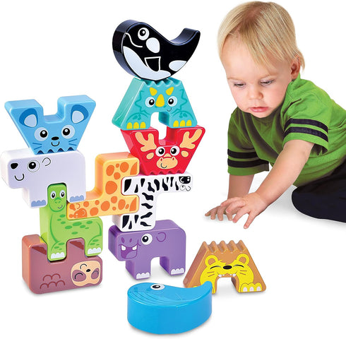 Montessori Puzzle N’ Stack Animals Toys, Kids Stacking Building Animal Blocks Toy for Toddler Preschool Gifts
