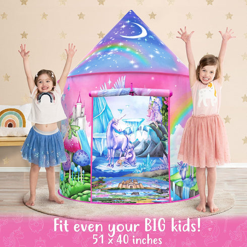W&O Unicorn Sparkle Play Tent with Magical Unicorn Sounds - Captivating Pop Up Tent for Girls - Perfect for Indoor