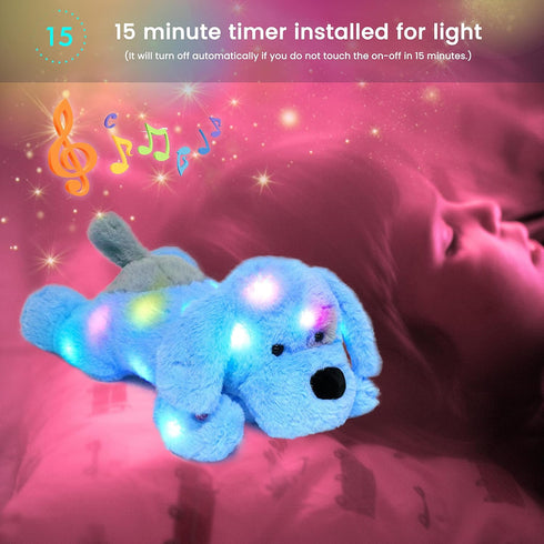 17'' Hopearl LED Musical Stuffed Puppy Lighting Up Singing Plush Dog Adjustable Volume Lullaby Animated Soothe Birthday