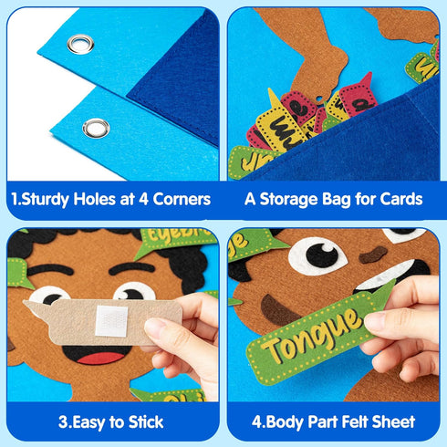 WATINC 35Pcs Brown Skin Color Body Parts Learning Felt Story Board Set - Educational Teaching Storytelling Kit for