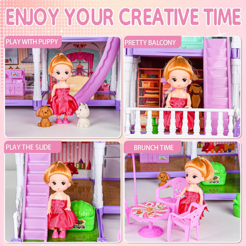 OCTERIC ,13 2 3 4 5 6 7 8 9 10 Doll House for Girls Rooms Doll House with Dolls, Lights, Puppies ,Furnitures
