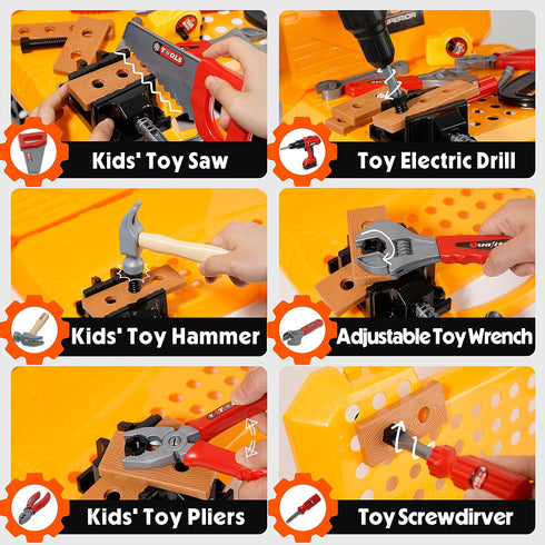 Toy Choi's 82pcs Kids Tool Bench Toy - STEM Construction Kid Tool Set for Age 2-4, Toddler Workbench with Realistic