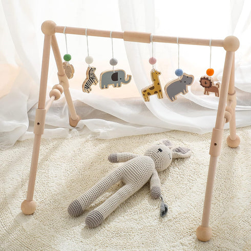 6 Wooden Baby Gym with Gym Toys, Detachable Wooden Play Gym Frame Activity Gym Hanging Bar Baby Toys for Activity Gym