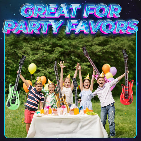 (pack 12) 36-inch 80s 90s Inflatable Guitars With Strap - Of Colorful Blow Up Guitar, Party Favors, DJ-props