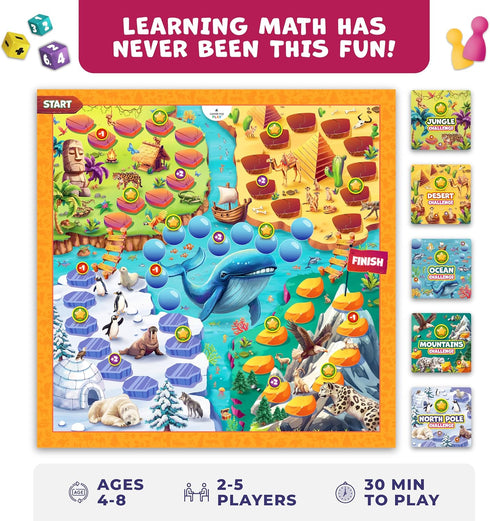 5-7 5+ 1st-3rd Clever Fox Play Number Hunter Math Board Game Addition & Subtraction Math Game for Kids Year Old Fun