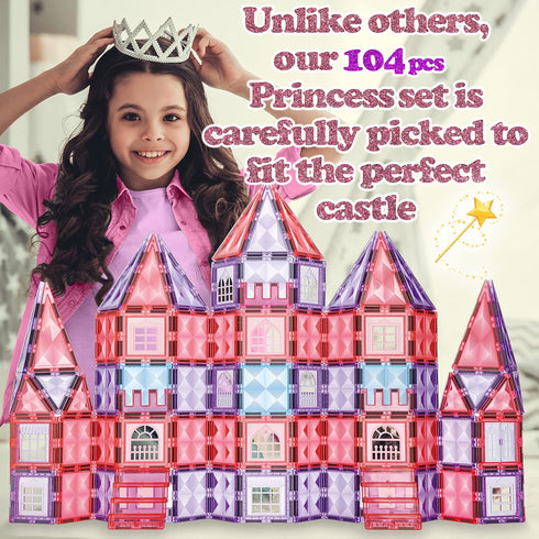 104pcs Frozen 3D 4 3 5 6 7 8 Little Pi Princess Castle Magnetic Tiles Building Blocks - Diamond Blocks, STEM