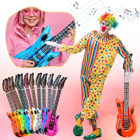28 Pack Inflatable Guitar - Bulk Inflatable Fake Party Guitar Prop for 80s 90s Themed Birthday Party Favor