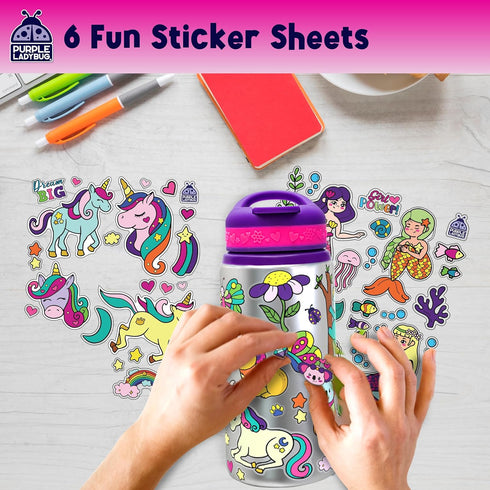 PURPLE LADYBUG Decorate Your Own Water Bottle Kit, Gifts for Girls Ages 4-8, Fun Craft Set