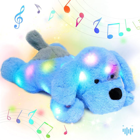 Hopearl LED Musical Stuffed Puppy Lighting Up Singing Plush Dog Adjustable Volume