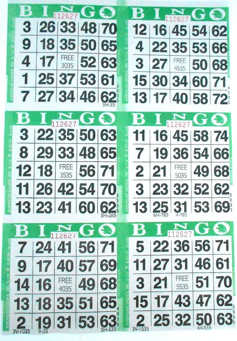 American Games SmallToys 6 on Green Bingo Paper Game Cards - 500 Sheets -