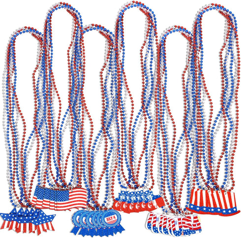 36PCS Fourth of July Necklaces Beads: Patriotic Accessories Bulk Memorial Day Party Favors Decor