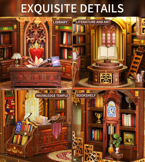 Spilay DIY Dollhouse Kit Miniature Booknook Kit, House Model Build Bookshelf,with LED Light and Dust Coverfor Adults