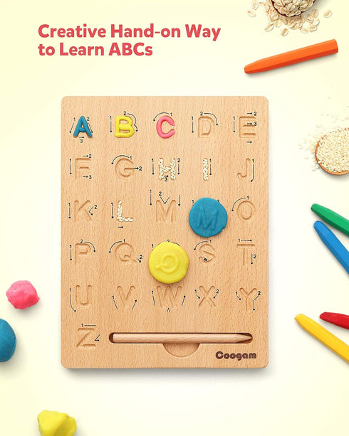 3 4 5 Coogam Wooden Letters Practicing Board, Double-Sided Alphabet Tracing Tool Learning to Write ABC Educational Toy