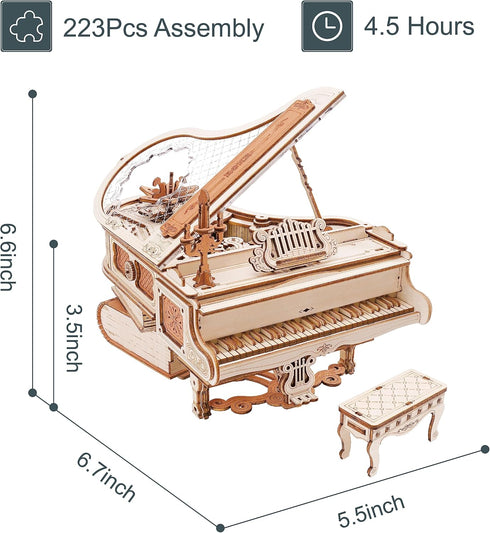 AMK81 3D 3D ROBOTIME Magic Piano Puzzles for Adults-Mechanical Puzzles Musical Instrument-Wooden Music Box Puzzle Kit