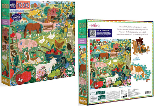 1000 23" 23" eeBoo Piece Puzzle - English Pastures Jigsaw Puzzle for Adults, Square x Made with Recycled Board