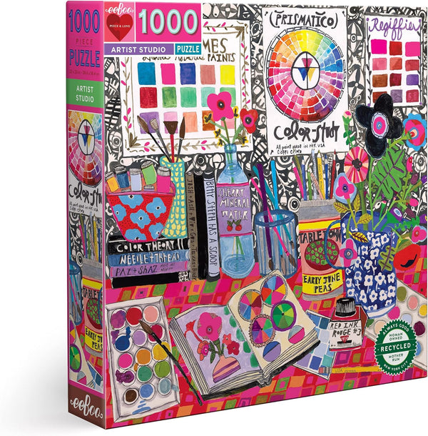eeBoo Piece and Love Artist Studio 1000 Piece Square Jigsaw Puzzle - Sturdy Pieces for Family Activity