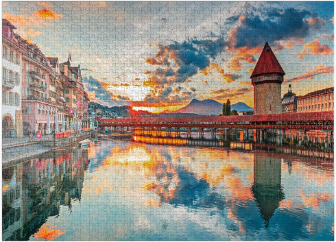 MyPuzzle Sunset in The Historical City Center of Lucerne - Premium 1000 Piece Jigsaw Puzzle for Adults