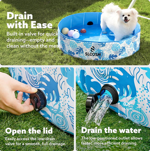 Swimming (32" 8") SLOOSH Foldable Dog Kiddie Pool - Portable Hard Plastic Kids Baby Doggie Pool, Anti-Slip Thick PVC