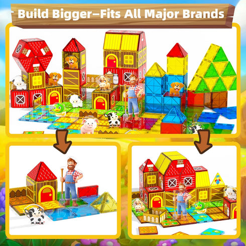 3-5, 4-8 GobiDex Magnetic Tiles with Farm Animals Building Blocks, STEM Sensory Toys for Indoor, Outdoor, and Travel