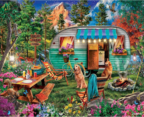 White Mountain 1000 Piece Jigsaw Puzzle Scenic Summer Camping Puzzles with Large