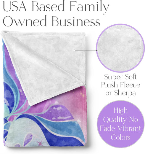 60x80) Personalized Mermaid Fleece Blanket - Ships Next Day, Made in USA - Custom, Soft, & Plush, Couch Bed Throw