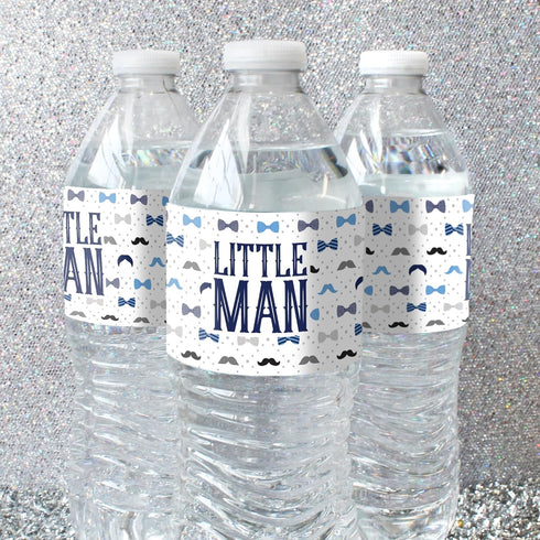 Little Man Baby Shower Water Bottle Labels | It’s a Boy | 24 Waterproof Stickers for Baby Boy Shower Decorations
