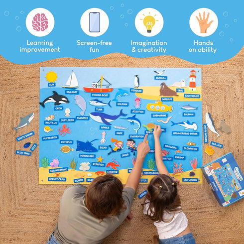 107 3-8 BONNYCO Felt Board for Toddlers with Sea Animals Figures. Montessori and Sensory Toys, Birthday Gifts for Kids