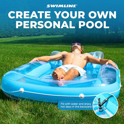 SWIMLINE 71" Swimming Suntan Tub, Classic Inflatable Tanning Lounge Float with Adjustable Pillow, Long - Outdoor