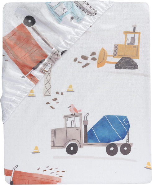 Bedtime Originals Construction Zone Fitted Crib/Toddler Sheet, White/Trucks
