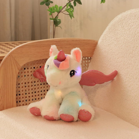 11'' Hopearl LED Musical Stuffed Unicorn Adorable Lighting Up Singing Plush Toy Adjustable Volume Lullaby Animated