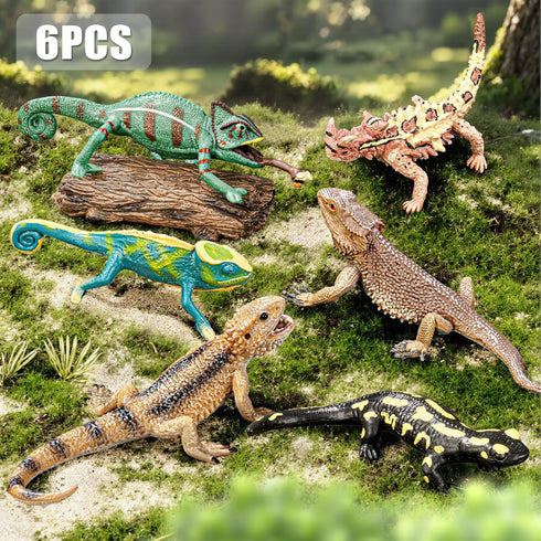 6PCS Large Lizard Figurines Rainforest Animal Toys, Realistic Plastic Reptile Animal Figurines, Includes Bearded